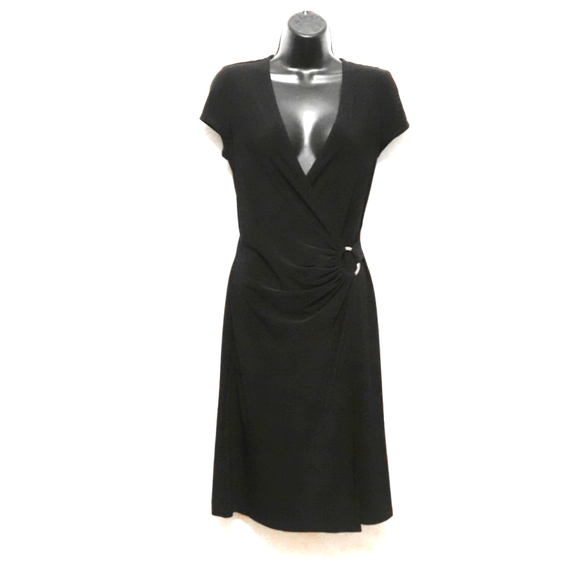 Joseph Ribkoff Dresses & Skirts - JOSEPH RIBKOFF Black Short Sleeve Surplice Front Dress with Silver Ring …